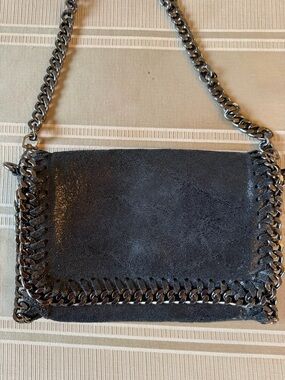 Black Small Chain-Trim Genuine Leather Shoulder Bag purchased in Italy